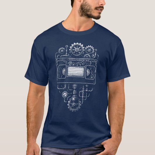 T-shirt Bande vidéo VHS steampunk monochrome (Devant)