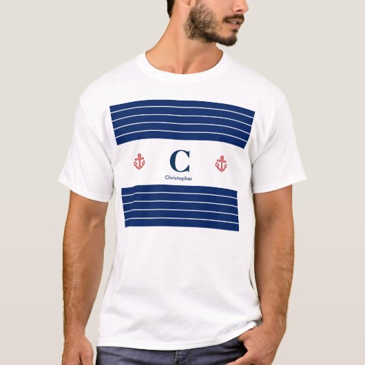 T-shirt Bandes blanches de la marine marine (Devant)