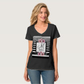 T-shirt Bandes noires et blanches Monogramme floral rose (Devant entier)