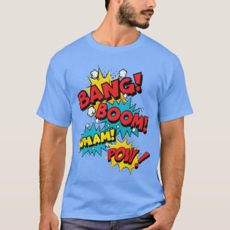 T-shirt Bang Boom Pow Wham Comic Bubbles Blue gift