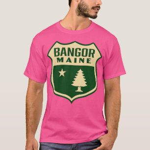T-shirt Bangor Maine Retro Pine Tree Shield Tan