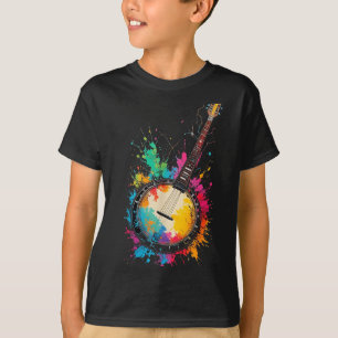 T-shirt Banjo bluegrass coloré éclaboussures de couleur mu