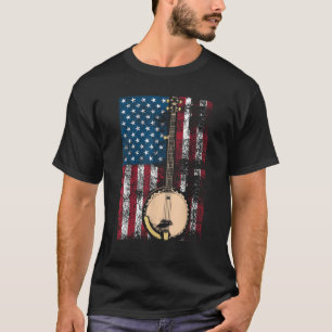 T-shirt Banjo Dans Le Drapeau Américain Bluegrass Cute Fid