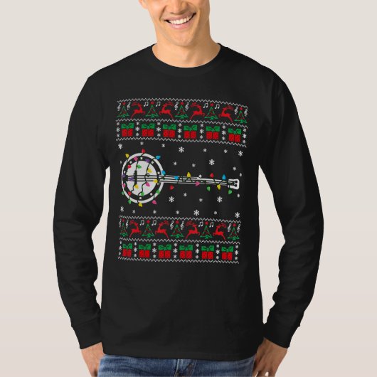 T-shirt Banjo Ugly Christmas Sweater Banjo Christmas Light (Devant)