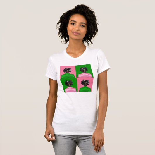 T-shirt Bantu Knots. Rose et Green (Devant entier)