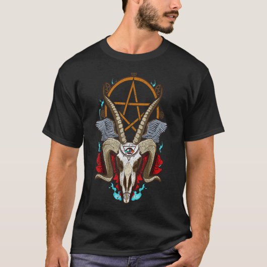 T-shirt Baphomet Chèvre Satanique Tête de bélier Lucifer O (Devant)
