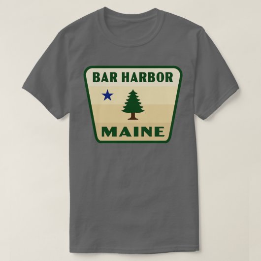 T-shirt Bar Harbour Maine Retro Pine Tree Badge Tan (Design devant)