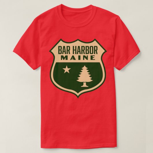 T-shirt Bar Harbour Maine Retro Pine Tree Shield Tan (Design devant)
