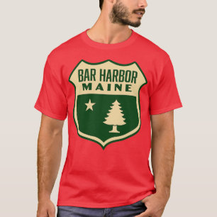 T-shirt Bar Harbour Maine Retro Pine Tree Shield Tan