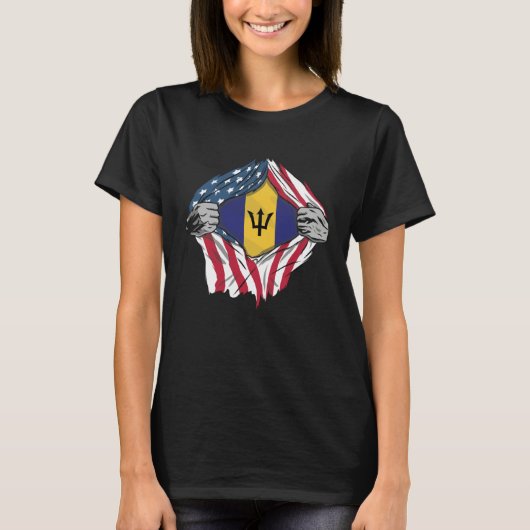 T-shirt Barbadian Blood Inside Me Barbados Flag (Devant)