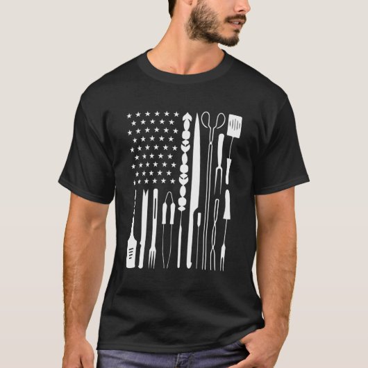 T-shirt Barbecue Patriotique Ustensile-nous drapeau Pitmas (Devant)