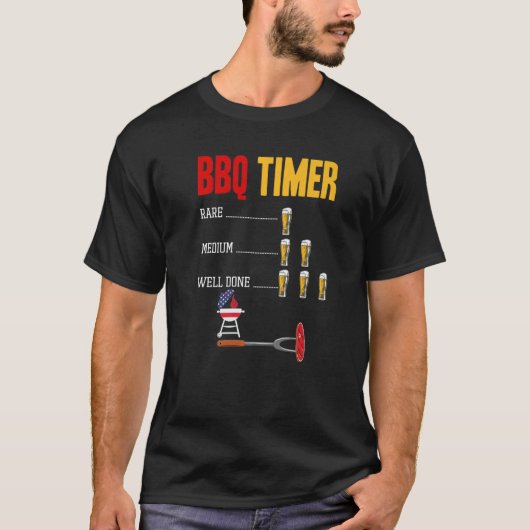 T-shirt Barbecue Timer Rare Moyen Bien Fait Bière (Devant)