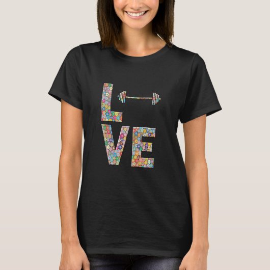 T-shirt Barbell Gym Workout Love Flowers (Devant)