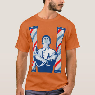 T-shirt Barbier avec poteau Hair Clipper et ciseaux Retro 