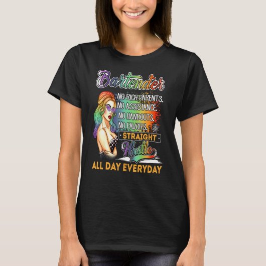 T-shirt Barman Pas de parents riches Pas d'aide (Devant)