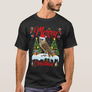 T-shirt Barne Owl Oiseau Amoureux Xmas Éclairage Père Noël