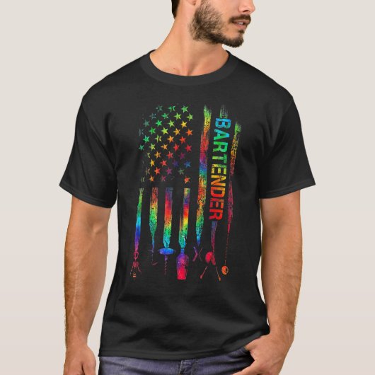 T-shirt Bartender Avec Drapeau Américain Tie Dye Bartendin (Devant)