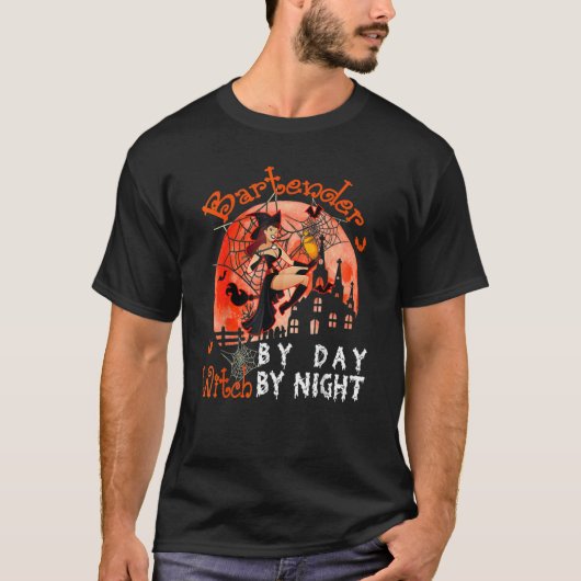 T-shirt Bartender By Day Witch By Night Halloween Witch Fl (Devant)