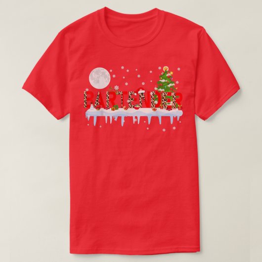 T-shirt Bartender Xmas Arbre Lumière Leopard Santa Hat Rei (Design devant)