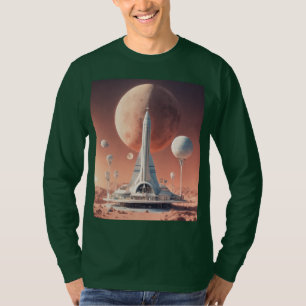 T-shirt Base de la lune rétro-futuriste à long manche