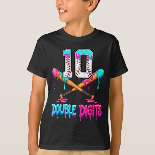 T-shirt Baseball 10 Year Old Ice Cream Drip 10th Bday Doub (Devant)