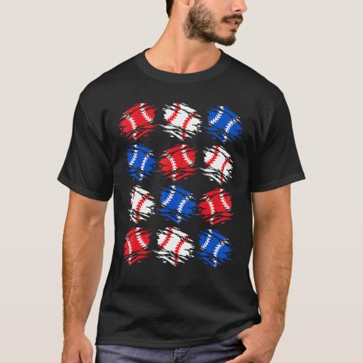 T-shirt Baseball 4th July USA Flag Retro Baseball Ball Gra (Devant)