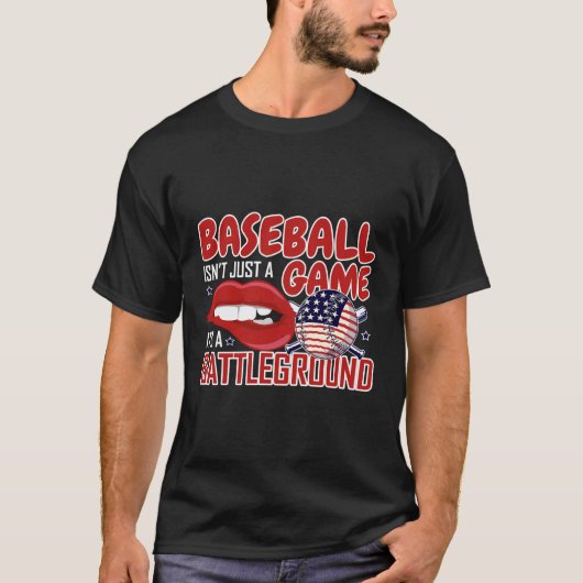 T-shirt Baseball American Flag Lip Bite Drôle Citation amu (Devant)