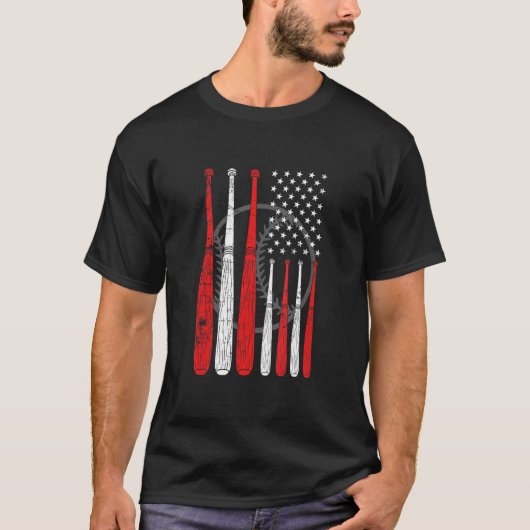 T-shirt Baseball Bat US Drapeau Pitcher Catcher Jeu de Bas (Devant)