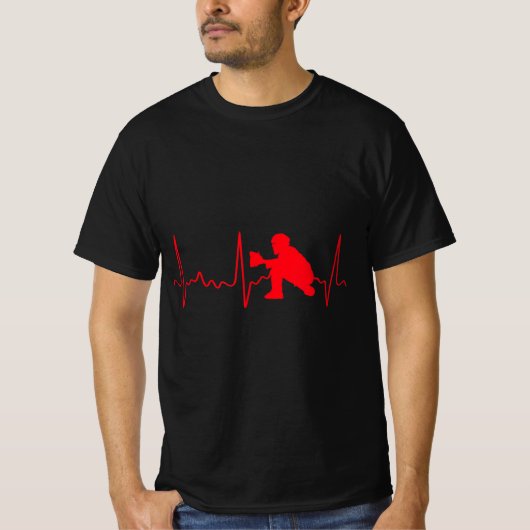 T-shirt Baseball Catcher  - Red Baseball Catcher Heartbeat (Devant)