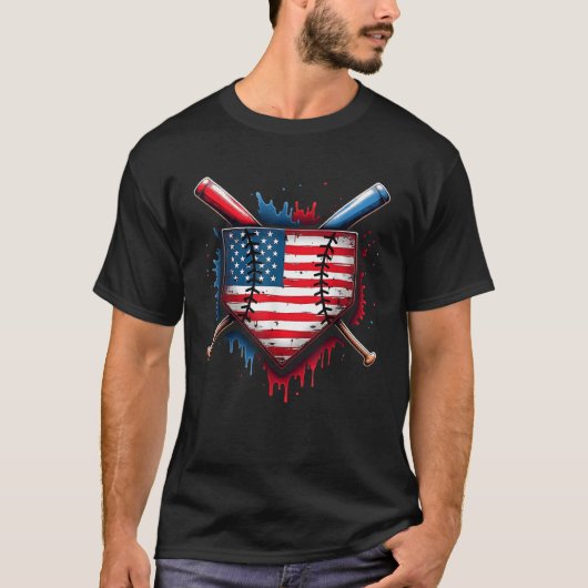 T-shirt Baseball Drip Boy Ice Cream Patriotic American Fla (Devant)