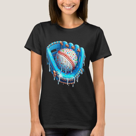 T-shirt Baseball Drip Ice Cream Glove With Sprinkles Ball (Devant)