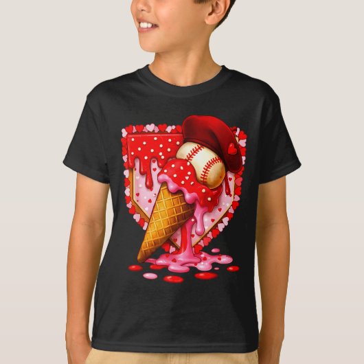 T-shirt Baseball Heart Valentine Baseball Ice Cream Drip B (Devant)
