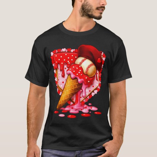 T-shirt Baseball Heart Valentine Baseball Ice Cream Drip B (Devant)