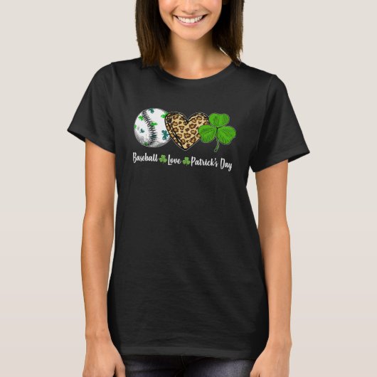 T-shirt Baseball Love Leopard Heart Shamrock D (Devant)