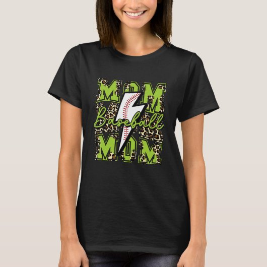T-shirt Baseball Maman Baseball Éclair Léopard Léopard Lim (Devant)