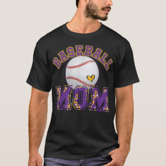 T-shirt Baseball Maman Baseball Leopard Purple Or Pour Mot