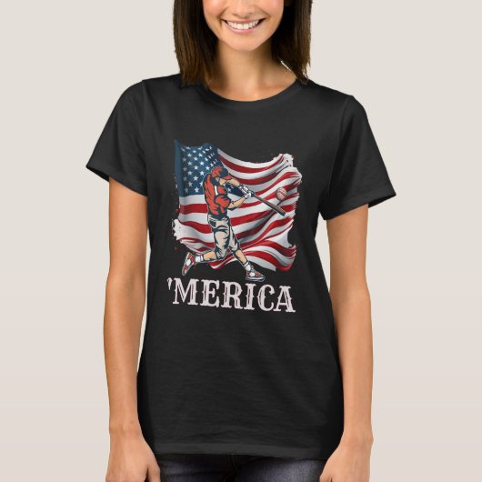 T-shirt Baseball Merica Patriotique 4 juillet Drapeau amér (Devant)