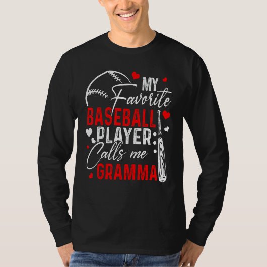 T-shirt Baseball My Favorite Player Calls Me Gramma Heart (Devant)