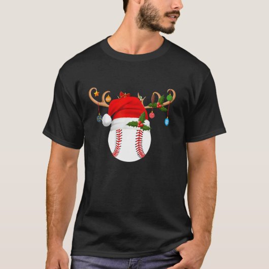 T-shirt Baseball Noël Reindeer Santa Hat baseball Noël (Devant)