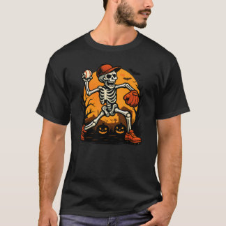 T-shirt Baseball Pitcher Skeleton Halloween Baseball