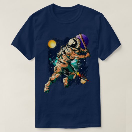 T-shirt Baseball Player Astronaut Outer Space UFO Planets (Design devant)
