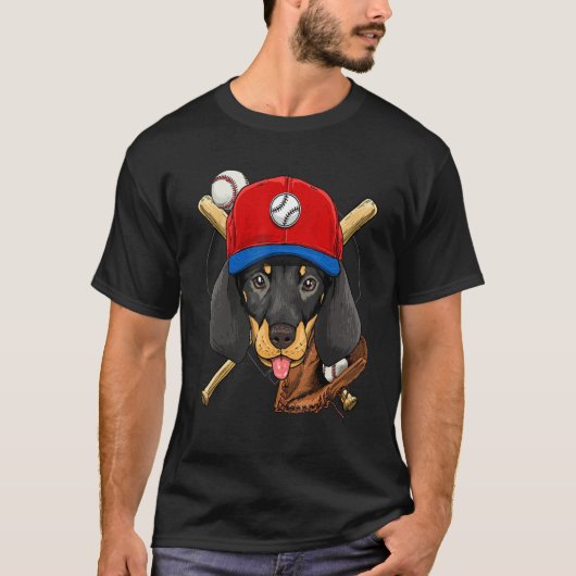 T-shirt Baseball Player Coaches Dachshund Weiner Dog Pitch (Devant)