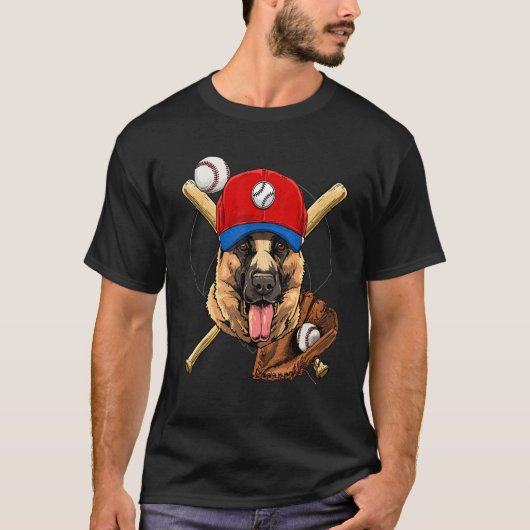 T-shirt Baseball Player Coaches German Shepherd Dog Pitche (Devant)