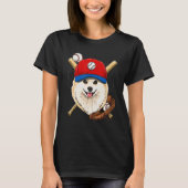 T-shirt Baseball Player Coaches Pomeranian Dog Catcher Pi (Devant)