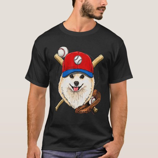 T-shirt Baseball Player Coaches Pomeranian Dog  Catcher Pi (Devant)