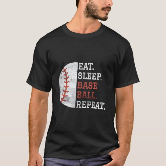 T-shirt Baseball Player Eat Sleep Baseball Repeat (Devant)