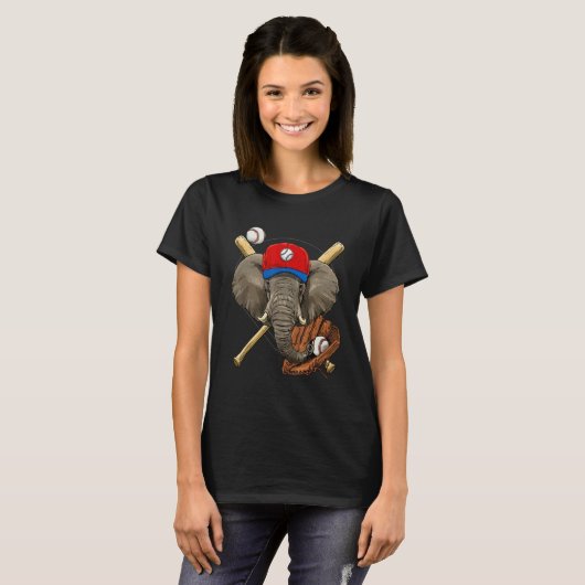 T-shirt Baseball Player Elephant Pitcher Catcher Baseball (Devant entier)