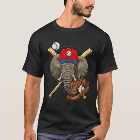 T-shirt Baseball Player Elephant Pitcher Catcher Baseball  (Devant)