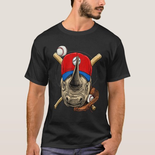 T-shirt Baseball Player Rhinoceros Pitcher Catcher Basebal (Devant)