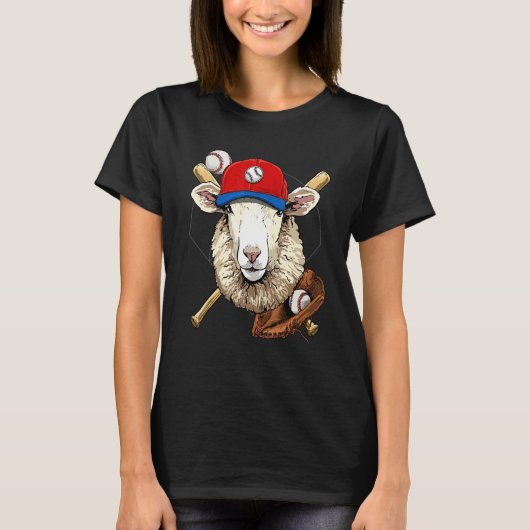 T-shirt Baseball Player Sheep Lamb Pitcher Catcher Basebal (Devant)